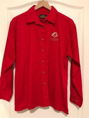 Red Long-Sleeve Button-Up Shirt with Girls Scouts Tejas Council Logo